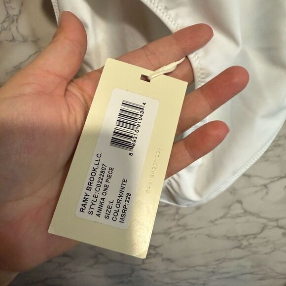 NEW Ramy Brook Annka Plunging One Piece Swimsuit White Halter One-Piece Size L - Picture 6 of 10